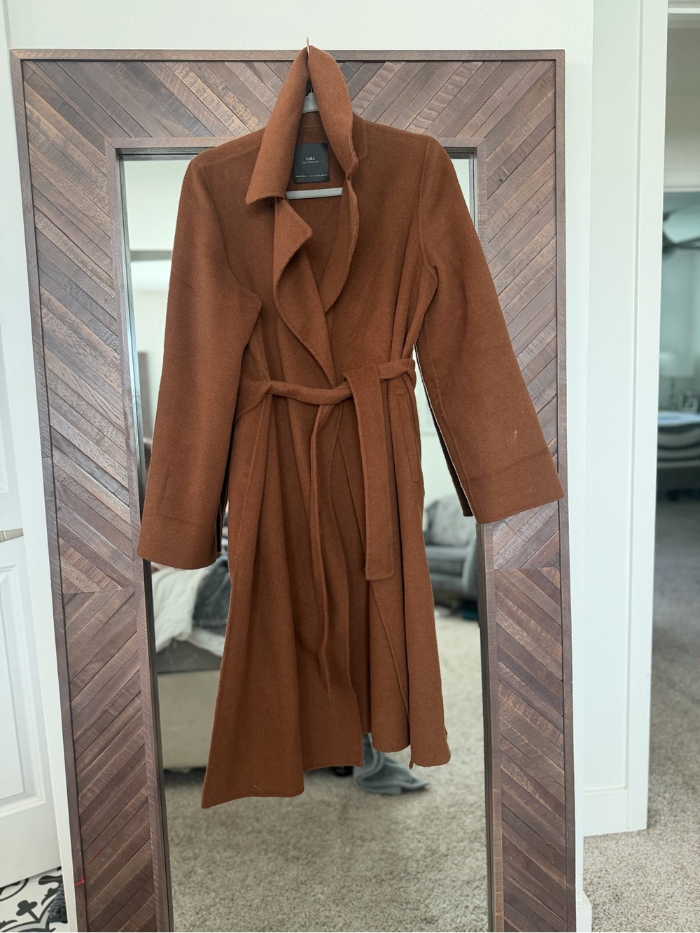 Zara Chestnut Brown Long Belted Trench Coat